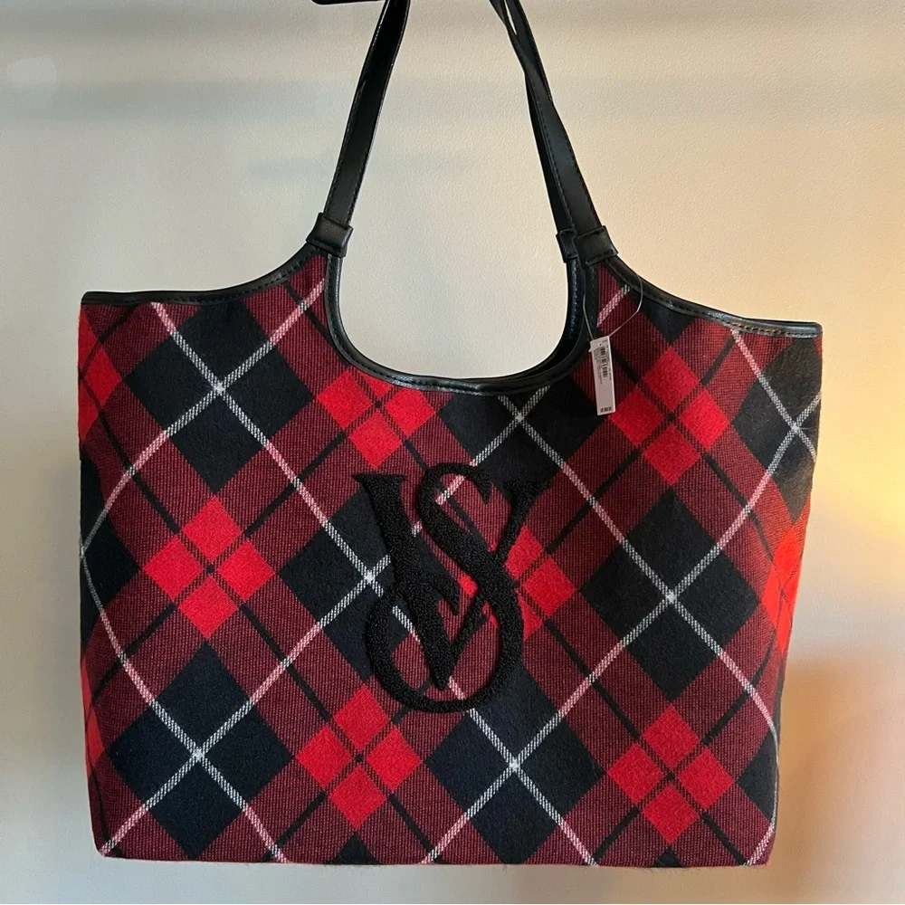 VICTORIA'S SECRET Black and Red Plaid Tote Shoulder Bag